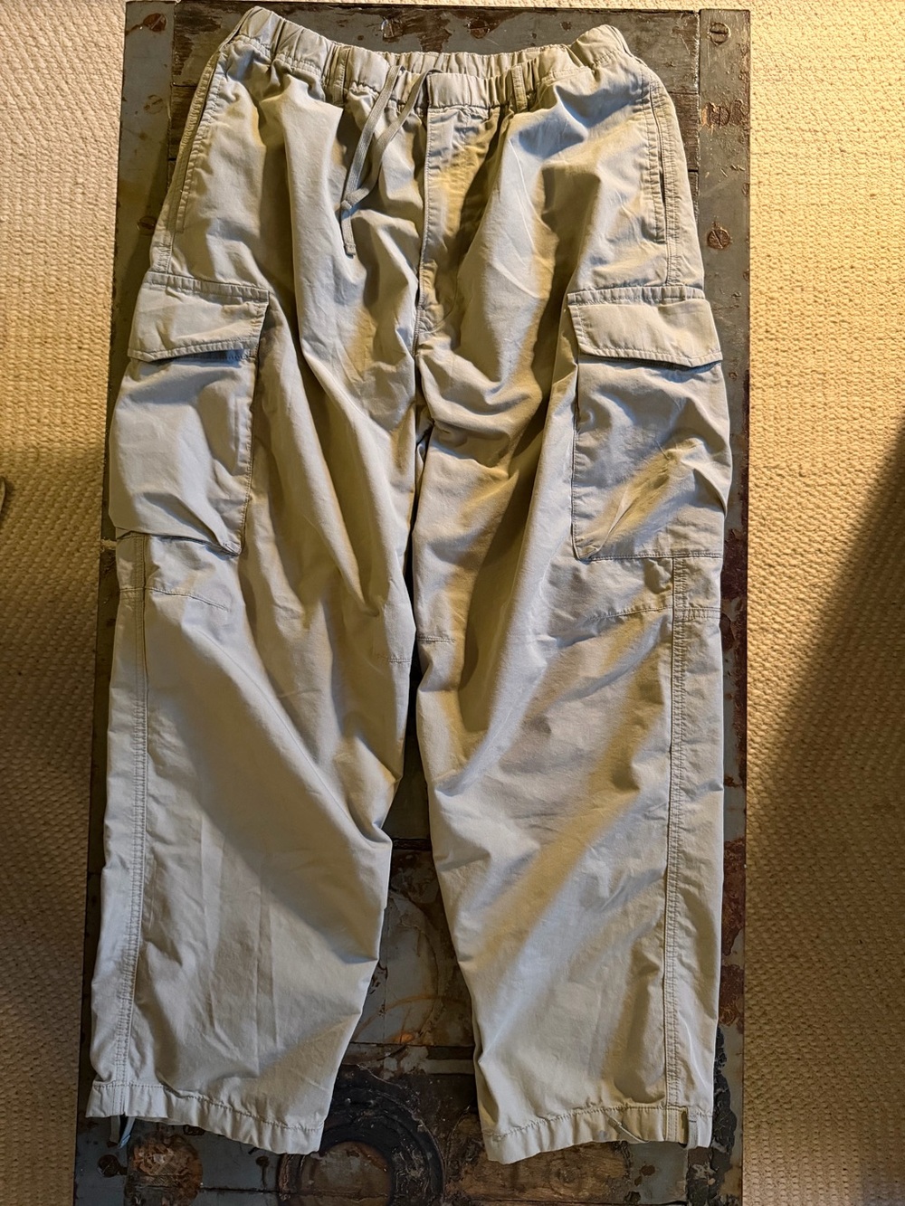 Uniqlo Men's Cargo Pants in Light Khaki with Drawstring Ankles
